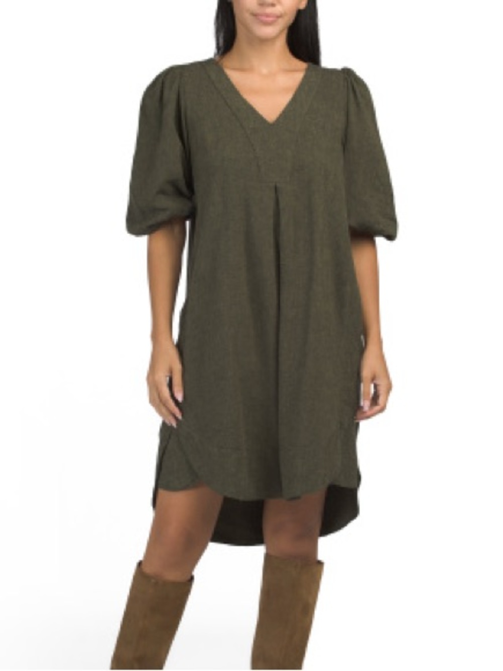 NEW Cynthia Rowley Green Midi Puff Sleeve Tunic Dress, Large
